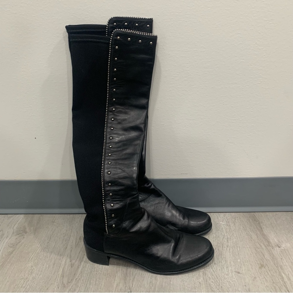 Stuart Weitzman Boots 5050 Studded Over The Knee in Black Leather - Picture 2 of 9